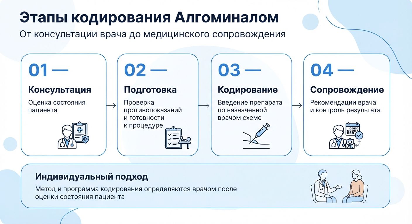 Кодирование препаратом «Алгоминал» в Антраците инфографика